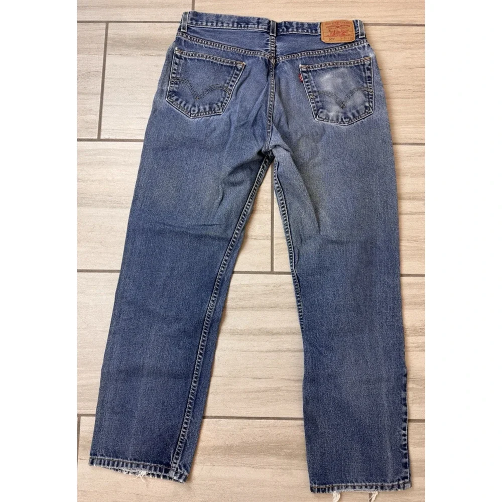Levis 505 Regular Fit Straight Leg Vintage Denim Distressed Jeans Mens 36x32 Y2K